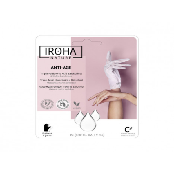 Iroha Nature -Masque Gants Mains Anti-Age - Acide Hyaluronique Triple et Bakuchiol 2 Gants -